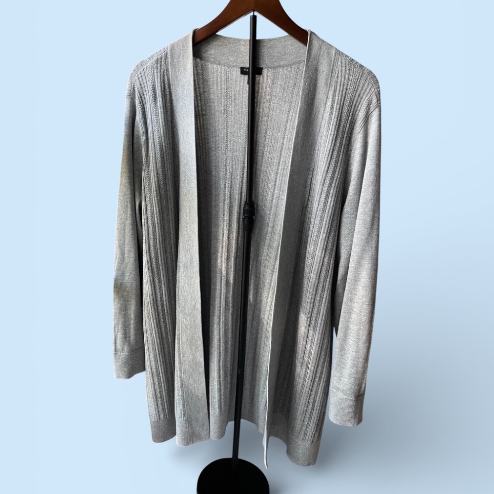Talbots Silver Long-Line Silver Metallic Open-Front Cardigan 1X